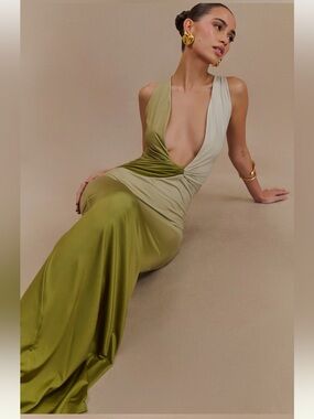 STELLA Draped Slinky Maxi Dress - Olive
